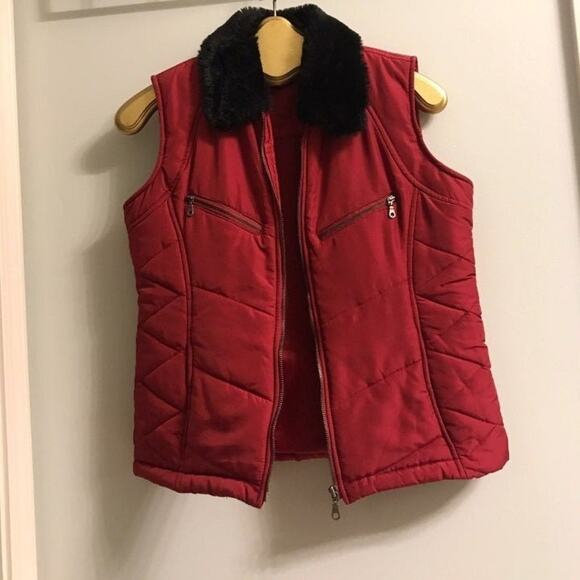 ND women’s full zipper Vest jacket  red sz mp sleeveless faux fur collar neck - Picture 3 of 7